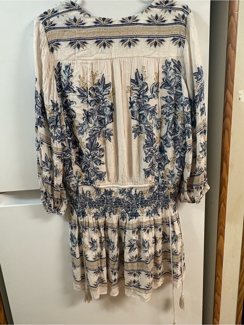 Free People Cream Floral Boho Tunic with Blue and Tan Accents - Picture 10 of 10